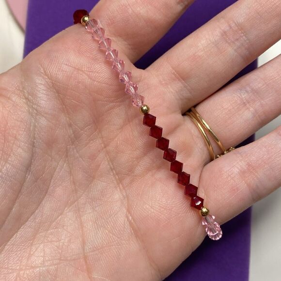 💛 Vintage 14k Gold & Pink Austrian Crystal Stacking Bracelet - Picture 4 of 4